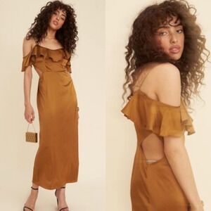 Rare! LPA [Revolve] 38 Cut Out Copper Silk Maxi Dress in Size Small